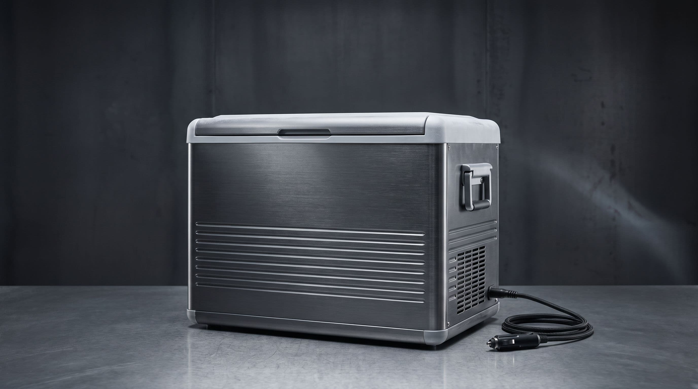 Glacière électrique nomade sur fond aluminium brossé